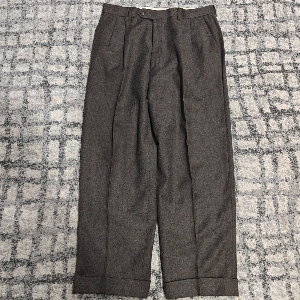 Paul Stuart Woolmark Pleated Cuffed Wool Dress Trousers Pants Mens 34x28 Gray